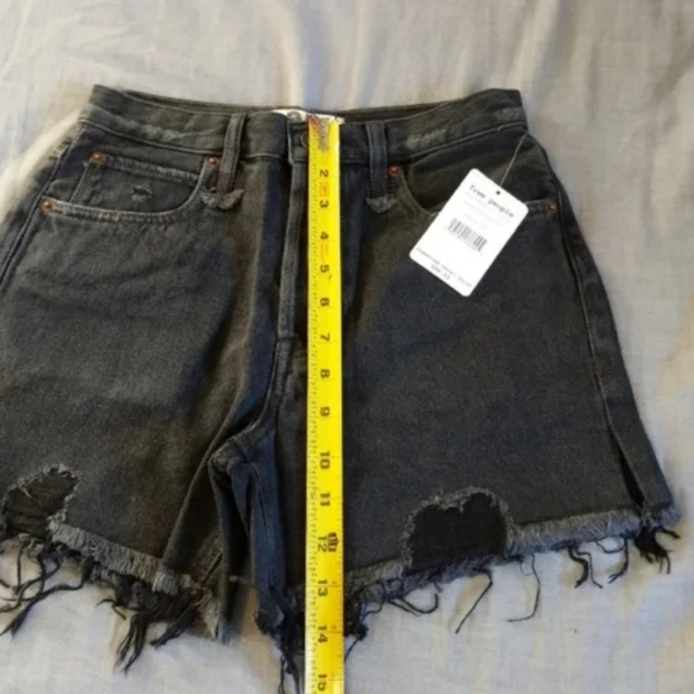 Free People Black Denim Cotton Cutoff Shorts Malai Grey Faded Black Jeans - Picture 11 of 15